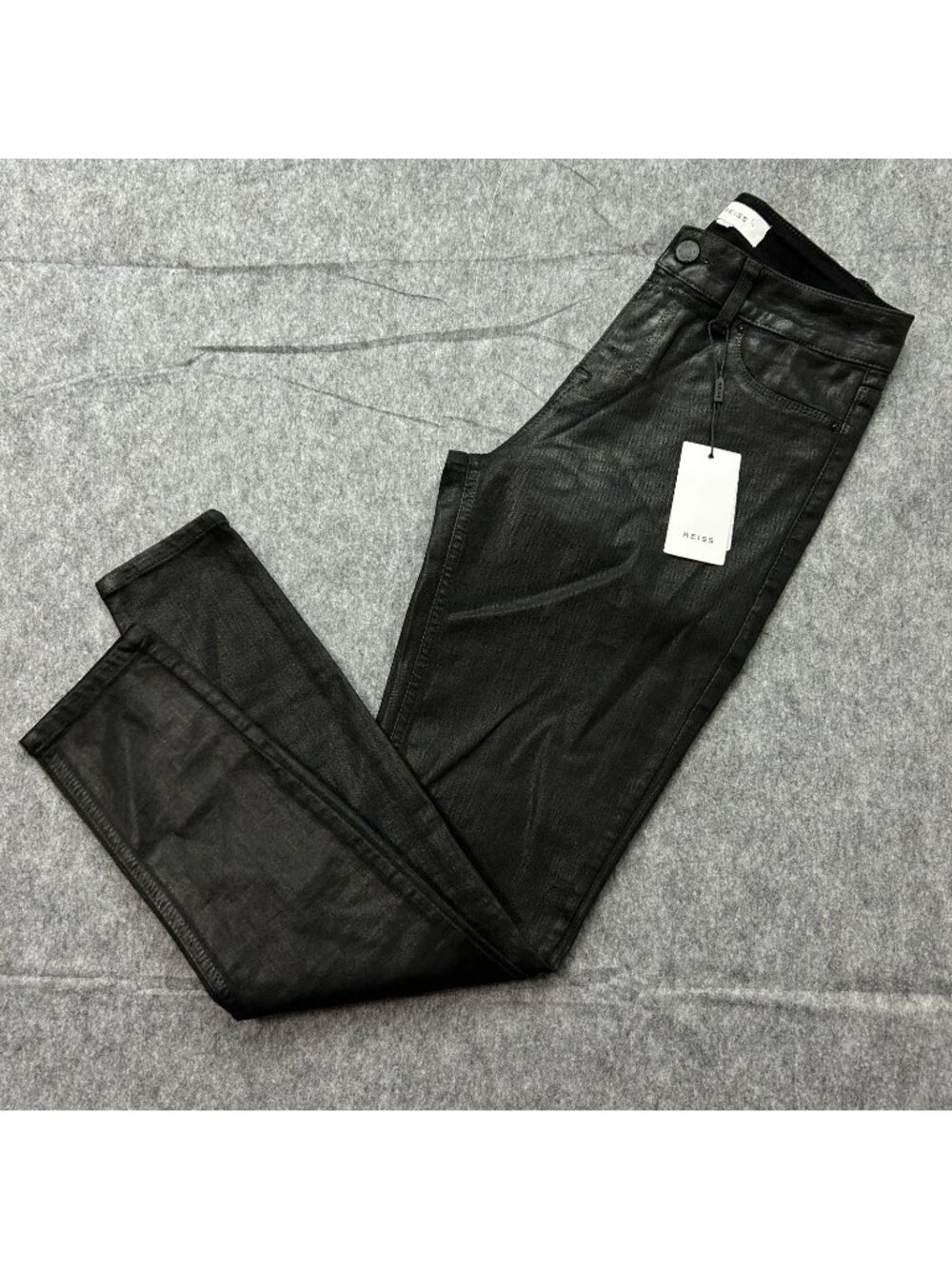 Reiss Mid Rise Skinny Jeans Women's Size 27 Black Coated Denim NWT